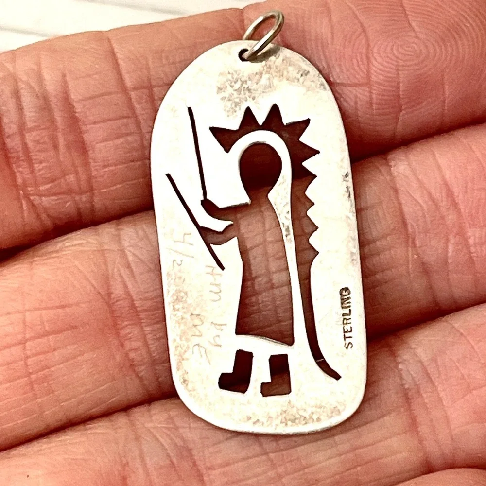 Zuni Kokopelli Pendant Cut Out Silhouette Signed ME Dancer‎ Sterling Native Amer